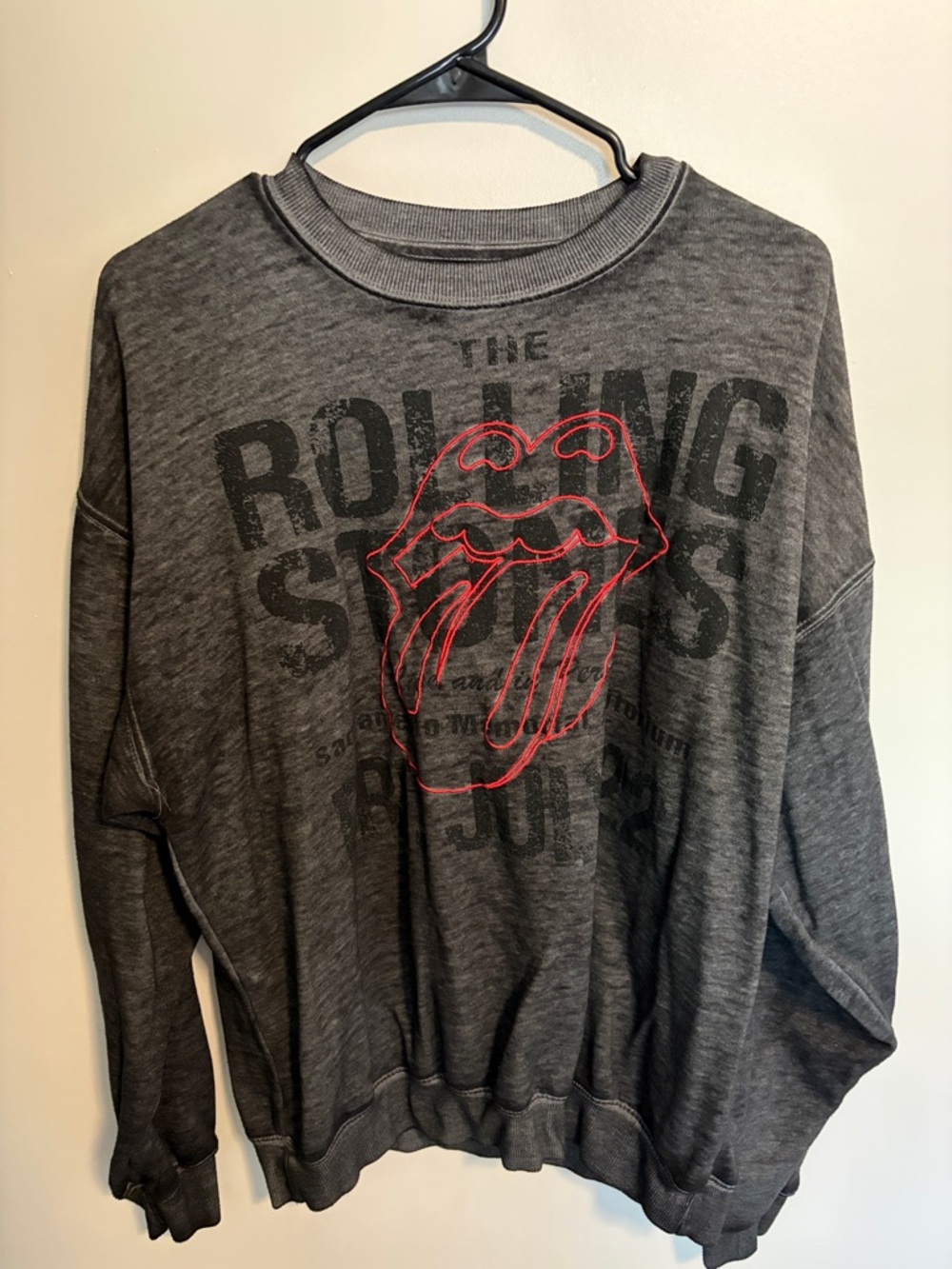 Gray Rolling Stones Graphic Sweatshirt with Red Tongue Detail